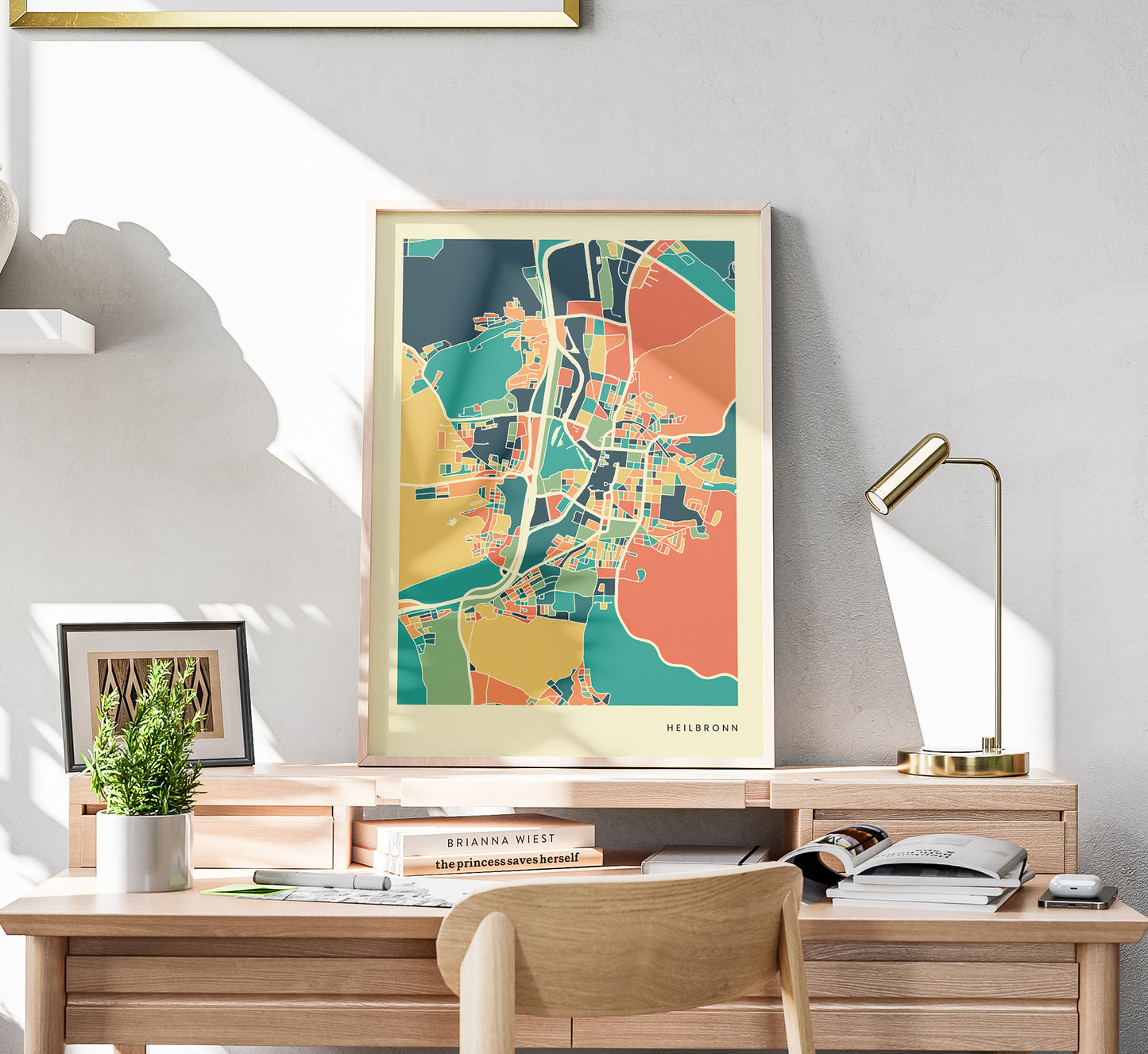 Heilbronn Colorful Retro Map Poster Print