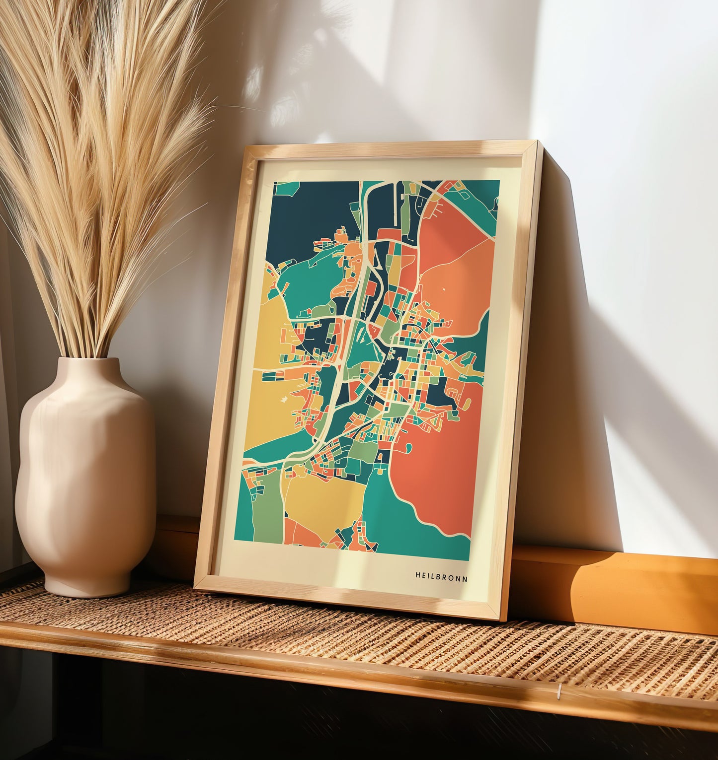 Heilbronn Colorful Retro Map Poster Print