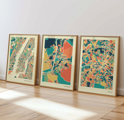 Heilbronn Colorful Retro Map Poster Print