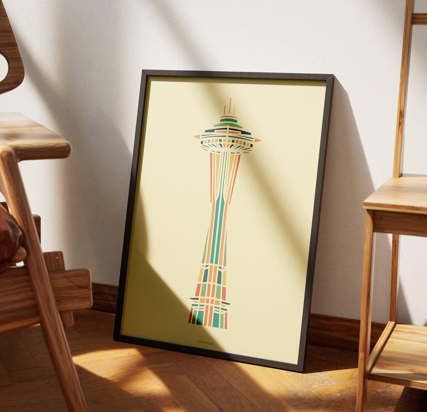 Space Needle Abstract Art Print - Seattle Landmark Illustration, Colorful Architectural Home Decor