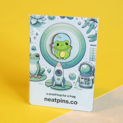 Astronaut Frog Enamel Pin - Adorable Space-Themed Lapel Pin with Custom Backing Card