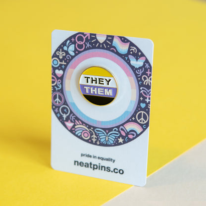 LGBTQ Pride Pins - Gender Identity Pronouns Badge - Nonbinary, He/Him, She/Her, They/Them - Rainbow Queer Pride Pin
