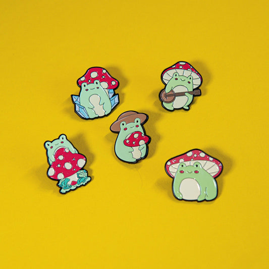 Adorable Frog and Mushroom Enamel Pins - Choose Individual Pins or Complete Set
