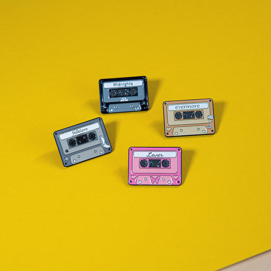 Taylor Swift Album Cassette Pins - Midnights, Folklore, Evermore, Lover - Single or Set of 4