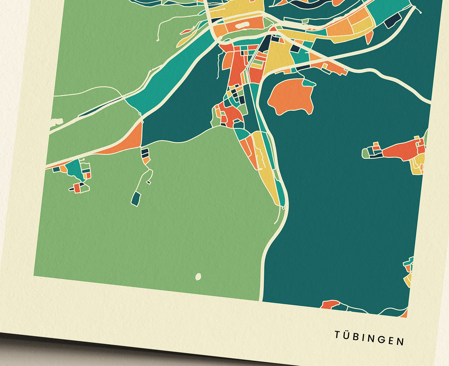 Tübingen Colorful Retro Map Poster Print