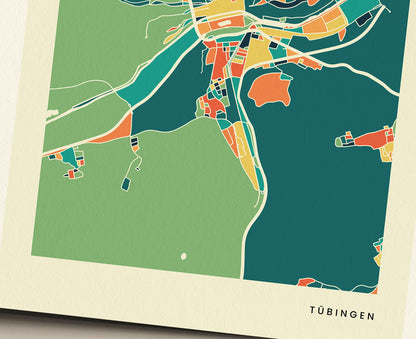 Tübingen Colorful Retro Map Poster Print