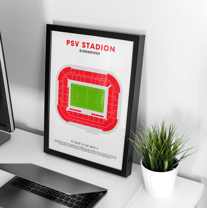 PSV Eindhoven Stadium Art Print - Modern Football Ground Poster - Dutch Soccer Wall Art - GPS Coordinates - Sports Fan Gift