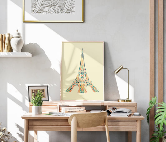 Eiffel Tower Abstract Print - Chic Parisian Landmark Art, Multicolor Geometric Home Decoration