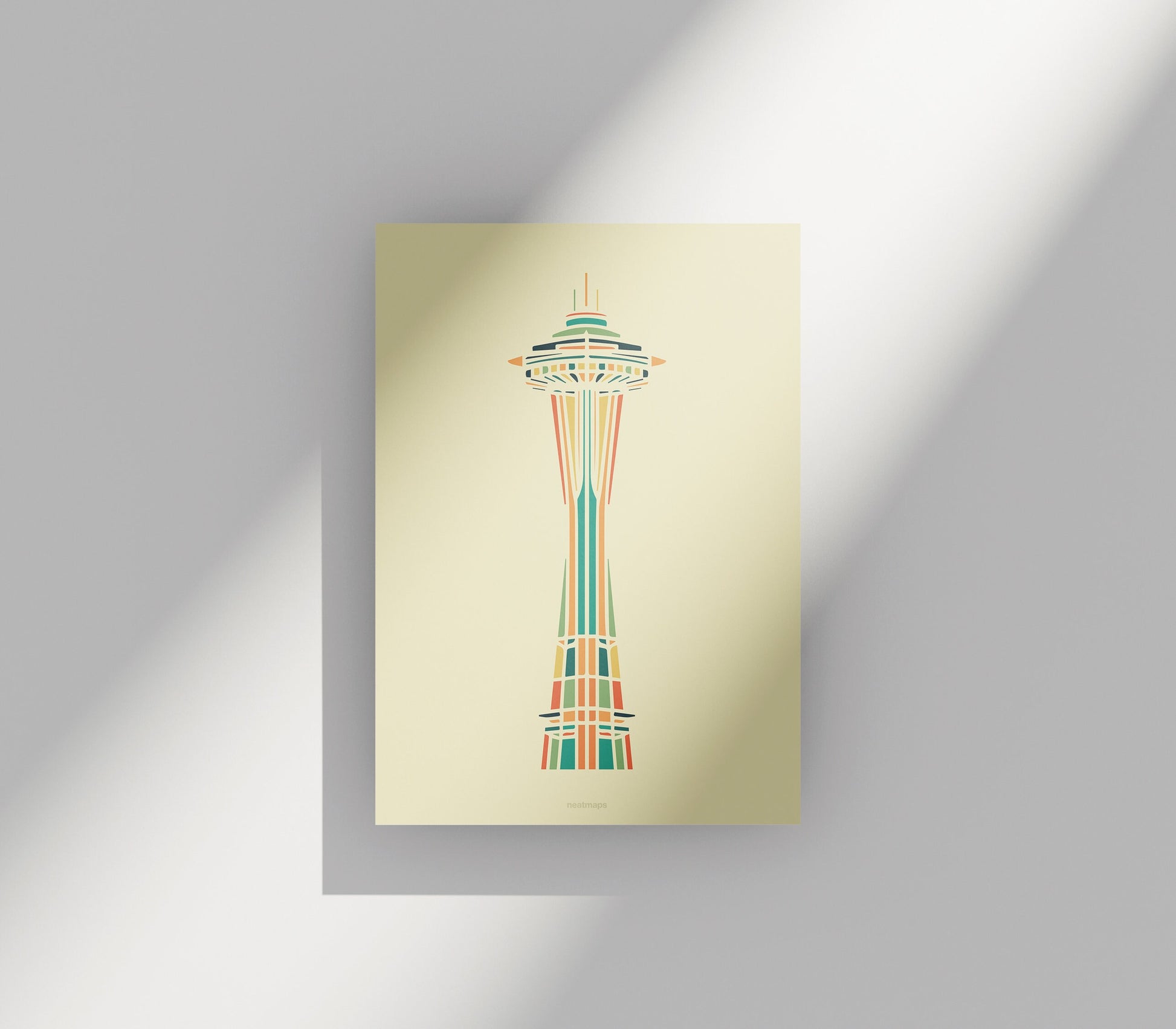 Space Needle Abstract Art Print - Seattle Landmark Illustration, Colorful Architectural Home Decor